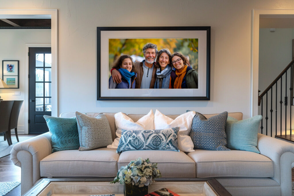 Family photo on the wall of a comfortable home