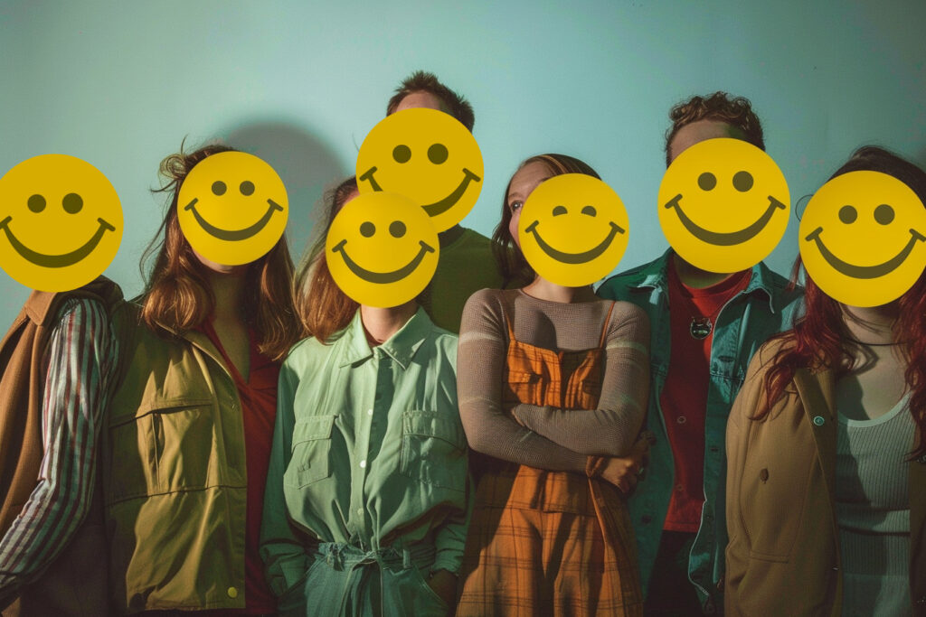 A group of young people with smiley icons obscuring their faces